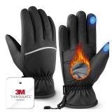 Winter Gloves Men Women Made with 3M Insulation & Plush Lining, -15Â°F Windproof & Water-Resistant Snow Gloves for Cold Weather, Ski Glove with Reflective Strips & Touchscreen Fingers for Running HO