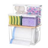 iCASA Trash Bag Dispenser Dishwasher Pods Container, 5 in 1 Garbage Bags Holder Under Sink Organizer Acrylic Laundry Pod Detergent Powder Container, Kitchen Pantry Laundry Room Organization Storage