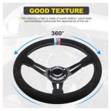 YEHERIT 14 Inch 350mm Universal Suede Racing Steering Wheel Sport Style Deep Steering Wheel with Horn Button, Cable, Wrench