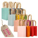 qiqee 100Pcs Mini Size Paper Gift Bags with Handles - 4.5x2.5x6 Kraft Small Party Bags - 16 Solid Colors