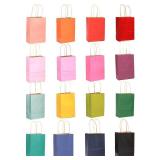 qiqee 100Pcs Mini Size Paper Gift Bags with Handles - 4.5x2.5x6 Kraft Small Party Bags - 16 Solid Colors