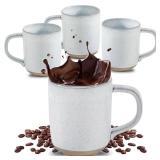 HASENSE Coffee Cups Ceramic 12 OZ with Handles, Coffee Mugs Set of 4 for Tea, Cocoa, Milk, Latte and Cappuccino, Porcelain Coffee Cups with Speckled Patterns for Man Woman, Bluish White