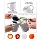 HASENSE Coffee Cups Ceramic 12 OZ with Handles, Coffee Mugs Set of 4 for Tea, Cocoa, Milk, Latte and Cappuccino, Porcelain Coffee Cups with Speckled Patterns for Man Woman, Bluish White