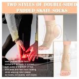 Geyoga1 Pairs Ice Skating Socks for Women Figure Skating Protect Tendon Heel Ankle Padded Guards Sleeve Pad Ski Splints(Beige Color)