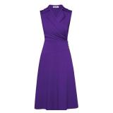 Women Business Work Dress Sleeveless Ruched Wrap V Neck Dress A Line Midi Dress Purple XXL