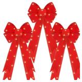 XunYee 3 Pcs Large Lighted Christmas Red Bows for Christmas Tree Topper 10 x 17 Inch LED Wreath Bows Light up Outdoor Indoor Winter Xmas Ornaments for Home Front Door Holiday Party Decorations