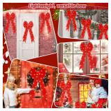 XunYee 3 Pcs Large Lighted Christmas Red Bows for Christmas Tree Topper 10 x 17 Inch LED Wreath Bows Light up Outdoor Indoor Winter Xmas Ornaments for Home Front Door Holiday Party Decorations