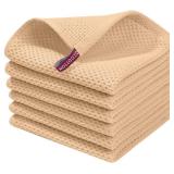 Homaxy 100% Cotton Waffle Weave Kitchen Dish Cloths, Ultra Soft Absorbent Quick Drying Dish Towels, 12 x 12 Inches, 6-Pack, Apricot