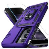 Janmitta Compatible with Samsung Galaxy A16 5G/4G Case Built in Slide Camera Lens Cover+Finger Ring Holder Kickstand,Heavy Duty Shockproof Full Body Phone Cover,2025 Purple