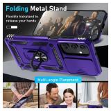 Janmitta Compatible with Samsung Galaxy A16 5G/4G Case Built in Slide Camera Lens Cover+Finger Ring Holder Kickstand,Heavy Duty Shockproof Full Body Phone Cover,2025 Purple