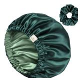 YANIBEST Adjustable Satin Bonnet Double Layer Hair Bonnet for Sleeping Bonnets for Women Hats Curly Natural Hair, Sage