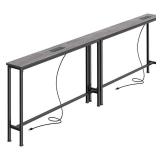 SUPERJARE 78.8 Inch Narrow Console Table with Outlet, Sofa Tables, Behind Couch Table, Long Entryway Tables with Charging Station, for Living Room, Charcoal Gray