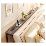 SUPERJARE 78.8 Inch Narrow Console Table with Outlet, Sofa Tables, Behind Couch Table, Long Entryway Tables with Charging Station, for Living Room, Charcoal Gray