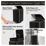 XLHOMO Small Bathroom Trash Can with Lid Soft Close, 1.8 Gallon Stainless Steel Garbage Can with Removable Inner Bucket,80Count Compostable Trash Bags, Slim Step Pedal Trash Bins