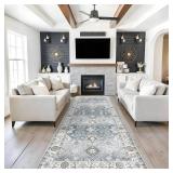 4x10 Washable Hallway Runner Rug: Oriental Extra Wide Ultra Soft Runners for Living Room Bedroom Stain Resistant Low Pile Carpet for Entryway Ktichen Thin Non Slip Bathroom Floor Mat(Grey,4x10)