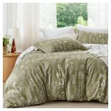 Bedsure Queen Comforter Set - Olive Green Bed Set, 3 Pieces Cute Floral Bedding, 1 Soft Reversible Botanical Flowers Comforter and 2 Pillow Shams