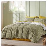 Bedsure Queen Comforter Set - Olive Green Bed Set, 3 Pieces Cute Floral Bedding, 1 Soft Reversible Botanical Flowers Comforter and 2 Pillow Shams