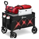 Sekey Wagon Cart with Wheels with 220LBS Capacity,Heavy Duty Wagon Carts Foldable with Drink Holders,Lightweight Utility Portable Cart for Grocery, Shopping, Garden, Camping. Black