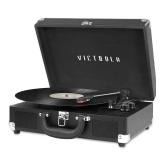 Victrola Journey Bluetooth Portable Suitcase Record Player with Built-in Speakers, 3 Speed Vinyl Record Player, RCA Out, Headphone Jack (Black)