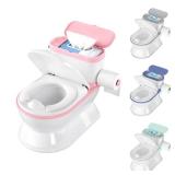 CheerTry 2-in-1 Toddler Potty Training Toilet - Larger Potty Chair & Detachable Training Seat for Boys & Girls Ages 1-3 with Flushing Sound, Wipes Storage, Toilet Paper Holder - Pink