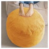 HIGOGOGO Round Stuffed Pouf Ottoman, Corduroy Poufs with Foam Chunk Filling, Furry and Fluffy Pouf Foot Stool Storage Ottoman, 20 X 15 Floor Poufs Foot Rest for Living Room, Orange