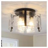 GZDEZCL Black Semi Flush Mount Ceiling Light, Modern Glass Kitchen Lighting Fixtures Ceiling 3-Light Entryway Light Fixtures for Hallway, Foyer, Laundry Room, Bedroom, Bathroom