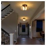 GZDEZCL Black Semi Flush Mount Ceiling Light, Modern Glass Kitchen Lighting Fixtures Ceiling 3-Light Entryway Light Fixtures for Hallway, Foyer, Laundry Room, Bedroom, Bathroom