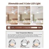 FXZZ 42 Inch Ceiling Fan with Lights, Remote Control, Dimmable, Reversible, Solid Wood Blades, Power-Off Memory, Quiet DC Motor Modern White Ceiling Fan for Living Room Bedroom Patio Indoor Outdoor