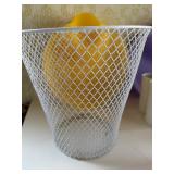 Plastic Plates (11), Vintage Cups (8) and Wire Trash Basket