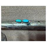 Sterling Silver Native American Flute w/ Turquoise Accents and Feather Fetishes