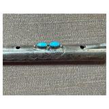 Sterling Silver Native American Flute w/ Turquoise Accents and Feather Fetishes