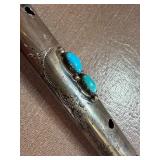 Sterling Silver Native American Flute w/ Turquoise Accents and Feather Fetishes