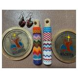 Native American Bronze Coasters, Key Chain and Earrings