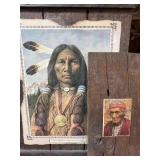 Native American Art and Postcard on Wood