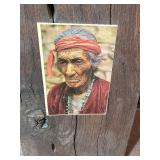 Native American Art and Postcard on Wood