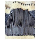 Native American-Style Wool Vest Adorned w/ Antler Buttons, Leather Pocket and Beads