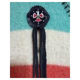 Native American-Style Wool Vest Adorned w/ Antler Buttons, Leather Pocket and Beads