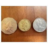 Australian 50 Dollar Bills (3) and Foreign Coins