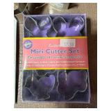 Cookie Cutters, Fondant Cut-Outs and Small Glass Bowls in Plastic Tote