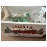 Cookie Cutters, Fondant Cut-Outs and Small Glass Bowls in Plastic Tote