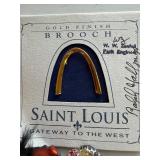 Brooches - Faces, Christmas, Saint Louis Arch and a Troll Key Chain
