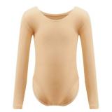 Dancina Leotard Classic Long Sleeve Modest Higher Neckline Full Front Lining Body Suit 8 Beige