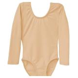 Dancina Leotard Classic Long Sleeve Modest Higher Neckline Full Front Lining Body Suit 8 Beige