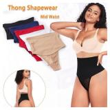 Werena Tummy Control Thong Shapewear for Women Mid High Waisted Body Shaper Underwear Lace Shaping Thong Girdle Panties(#A1 Mid Rise Black,Medium)