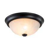 Aspen Creative 63013-3A, 2-Light Flush Mount, Matte Black Finish w/Frosted Glass, 11" Dia, E26 Socket, 60 Watts, Bulb Not Included