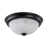 Aspen Creative 63013-3A, 2-Light Flush Mount, Matte Black Finish w/Frosted Glass, 11" Dia, E26 Socket, 60 Watts, Bulb Not Included
