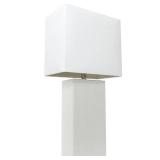 Elegant Designs LT1025-WHT Modern Leather Table Lamp with White Fabric Shade, White