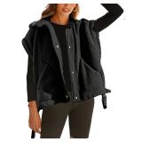 TAQCUX Sherpa Jacket for Women Casual Fleece Vest Oversized Sleeveless Outwear Warm Button Down Gilet with Pockets(Black-XS)