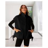TAQCUX Sherpa Jacket for Women Casual Fleece Vest Oversized Sleeveless Outwear Warm Button Down Gilet with Pockets(Black-XS)
