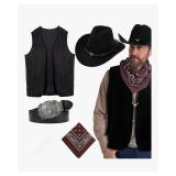 MEDOJO Cowboy Outfit for Men Cowboy Hat Tassel Vest for Halloween Cosplay Western Costume Accessories, L